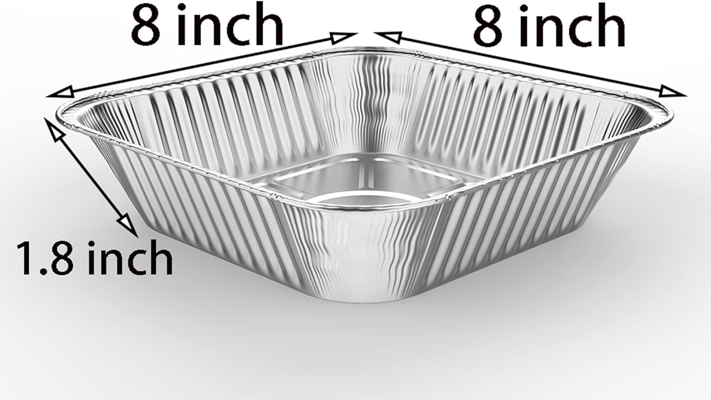 WANBAO 50 Pcs Disposable Aluminum Baking Pans, Square 8'' X 8'' X 2'' Inch for Meal Prep and Catering