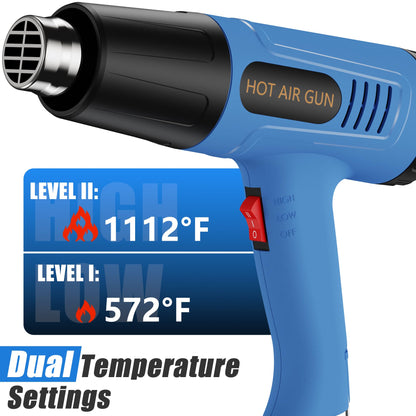 Hot Air Gun, Professional Power Heat Gun with 2 Temp Settings, Handheld Heat Blower with 4 Nozzle Attachments for Stripping Paint, Shrink Wrapping, PVC Tubing, DIY Crafts, vinyl wrap