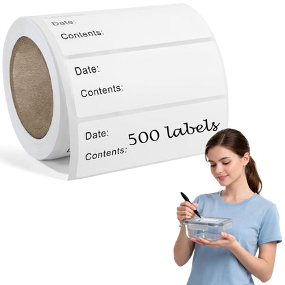500 Pcs Food Labels, 1 x 3 Inch Removeable Freezer Labels, Water & Oil Resistant, No Residue, Easy Peel Off, Food Storage Labels for Freezer Bags, Jars, Containers & for Meal Prep, Perfect for Kitchen