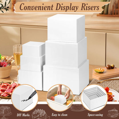 Redants 6 PCS Buffet Risers, Large Food Risers for Buffet Table, Food Display Risers for Party, White Acrylic Boxes Dessert Table Display Set, Risers Display Stands (Size 10" 9" 8" 7" 6" 5", White)