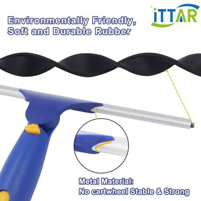 ITTAR Rotatable Window Cleaning Kit, Glass Cleaner Tool with 60" Extension Pole, Rubber Squeegee & 2 Microfiber Pads Combo, Window Washing Equipment for Cleaning Shower, High Windows, Car Glass