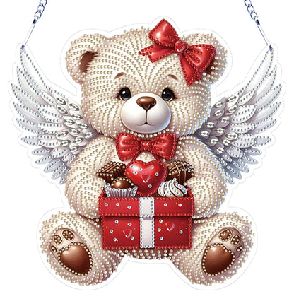 C'eitura 5D Diamond Art Hanging Ornament - DIY Crystal Paint by Diamond Kit, Angel & Bear Pattern Gem Art for Home Wall Decor, Unique Birthday for Her, Wife, Girlfriend