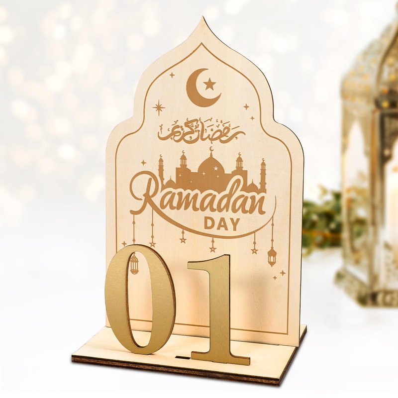 HOWAF Wooden Ramadan Advent Calendar, Ramadan Countdown Calendars with 30 Days Til Eid, Reusable Ramadan Decorations for Home, Islamic Eid Table Decorations for Gift, Moon & Mosque Design