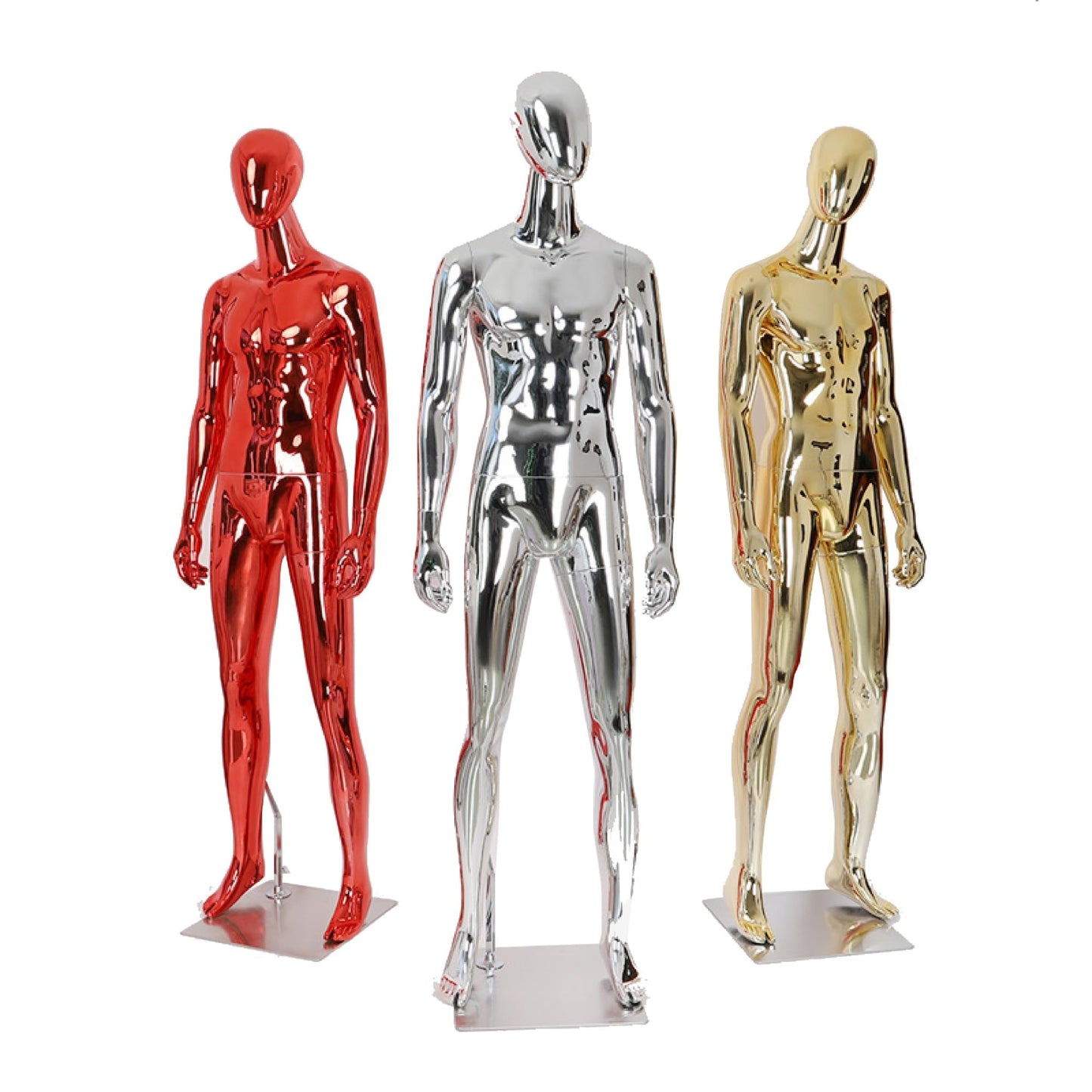 Full Body Male Mannequin with Chrome Metallic Finish, Fiberglass Abstract Dress Form with Posable Head, Futuristic Retail Display Dummy with Metal Base for Men's Fashion Window(Chrome Gold)