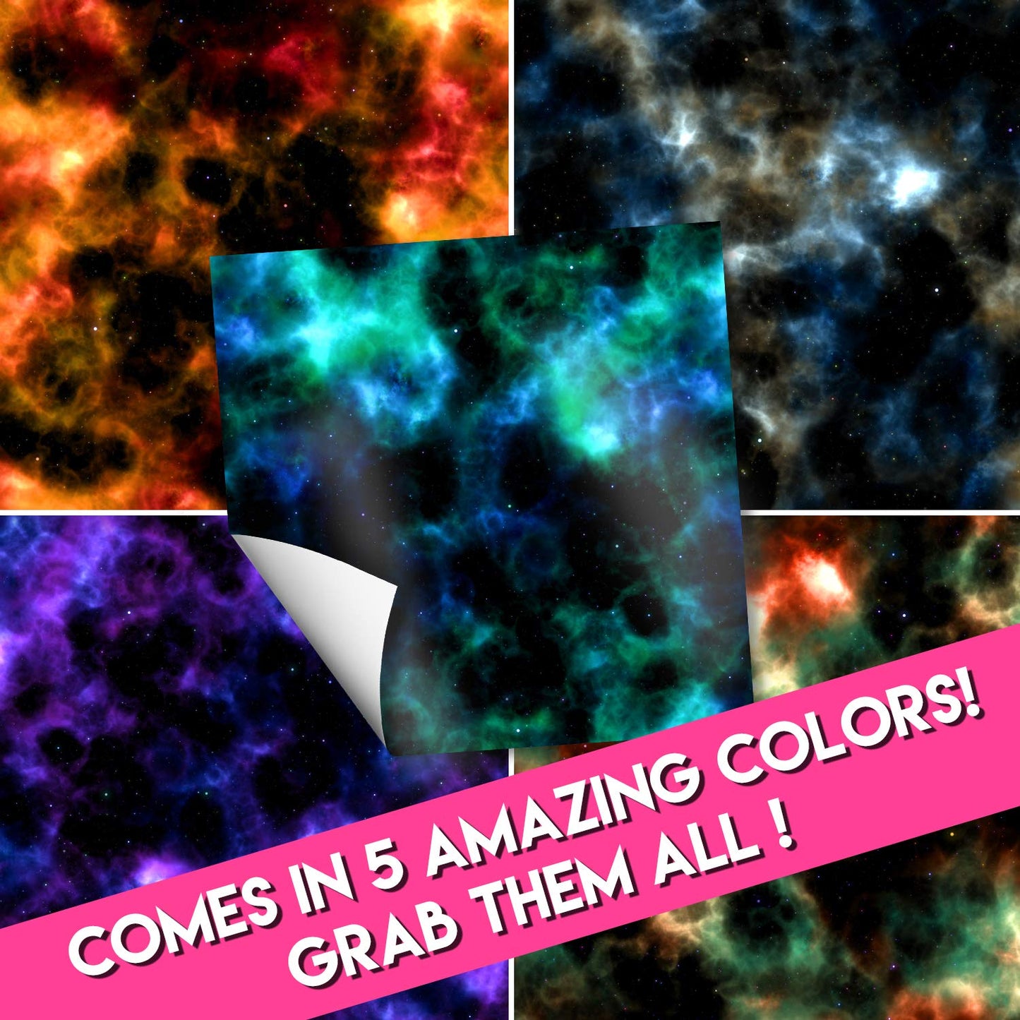 Craftopia Cricut Vinyl Squares |12 x 12-Inch| Galaxy Space Patterned Sheets for Design Transfers DIY Crafts, Scrapbooking - Glitter Vinyl Permanent Adhesive Decorative Supplies for Decals & Signs