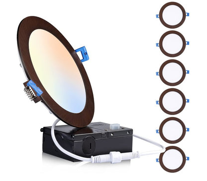 Cloudy Bay 6 inch 3000K/ 4000K/ 5000K Three Color Temperature Selectable,Dimmable 15W CRI90+,Ultra Thin LED Recessed Light with Junction Box,IC Rated, Canless Wafer Downlight, Oil Rubbed Bronze,6 Pack