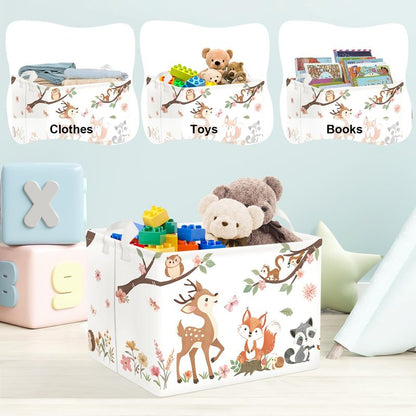 Clastyle Forest Animal Baby Storage Basket Leaf Kid Laundry Hamper Boy Girl Gift Toy Box Collapsible Clothes Organizer Nursery Bin for Bedroom, Pink Deer, 40x30x30 cm