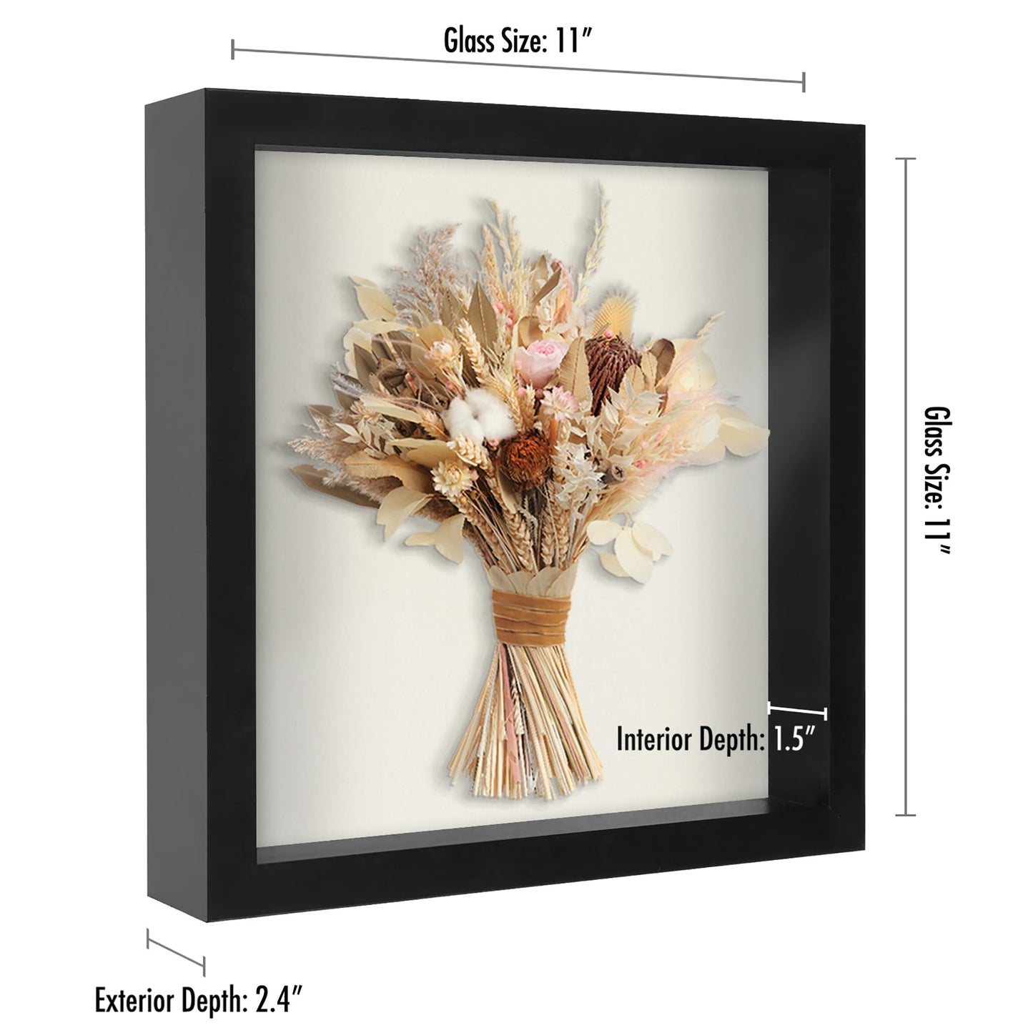 Americanflat 11x11 Shadow Box Frame with Shatter-Resistant Glass - Silhouette Collection - Large Shadow Box Display Case for Tabletop and Wall Display - Black with Soft Felt Back