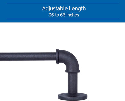 Sun Zero SN47073 Bronn Industrial Pipe Blackout Wrap Around Curtain Rod, 36-66" Adjustable Length