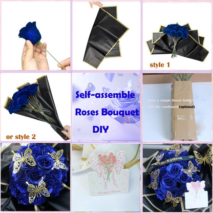 Greenke Glitter Roses DIY Bouquet Kits for Valentines Day Blue Rose Love Forever Flowers Bouquet Fathers Day DIY Rose Flower Gifts for Dad Mom Grandma Valentine Anniversary Wedding Celebration Décor