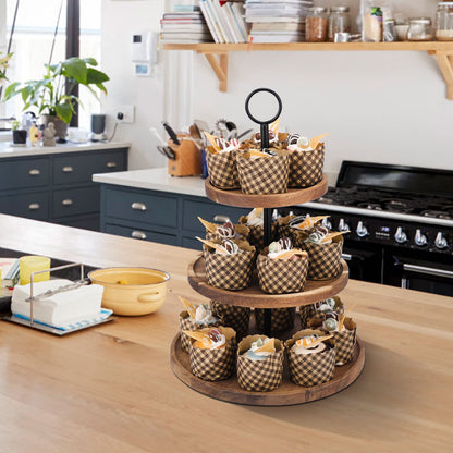 QIELSER 3 Tier Cupcake Stand, Wood Tiered Serving Tray Cupcake Tower, Serving Stand Display Dessert Cookie Candy Buffet Holder for Home Tea Party, Wedding, Farmhouse, Tea Party, Kitchen Decor
