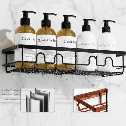 Adhesive Shower Caddy - Large Capacity Bathroom Organizer | No Drill Black Shower Shelves, 2 Pack