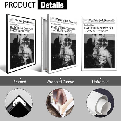 Generic 16x24in Retro Black and White Canvas Wall Art Funny Magazine Cover Newspaper Poster Vintage Disco Ball Bar Cart