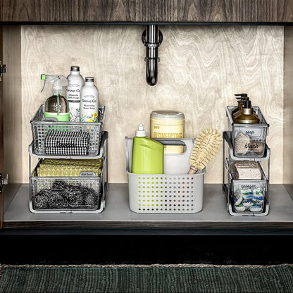 madesmart 2-Tier Multi-Purpose Slide-Out Storage Organizer with Handles and Dividers, BPA Free, Clear, Pack of 1