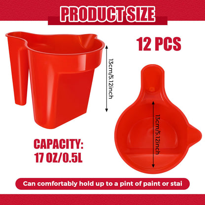 Geelin 12 Pieces Paint Cup Holds 17 oz of Stain, Paint Pail Varnish Bucket Container with Brush Holder and Easy Pour Mixing Cup Container for Trim Work, Touch-ups (Red)