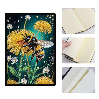 JISHSHAY Diamond Painting Notebook Journal Diamond Art Note Book Gem Art Sketch Book Gem Painting Diary Mosaic Kits for Adults Blank Notebook with Special Drills 14.5×21cm/5.7×8.26in Flower Bee