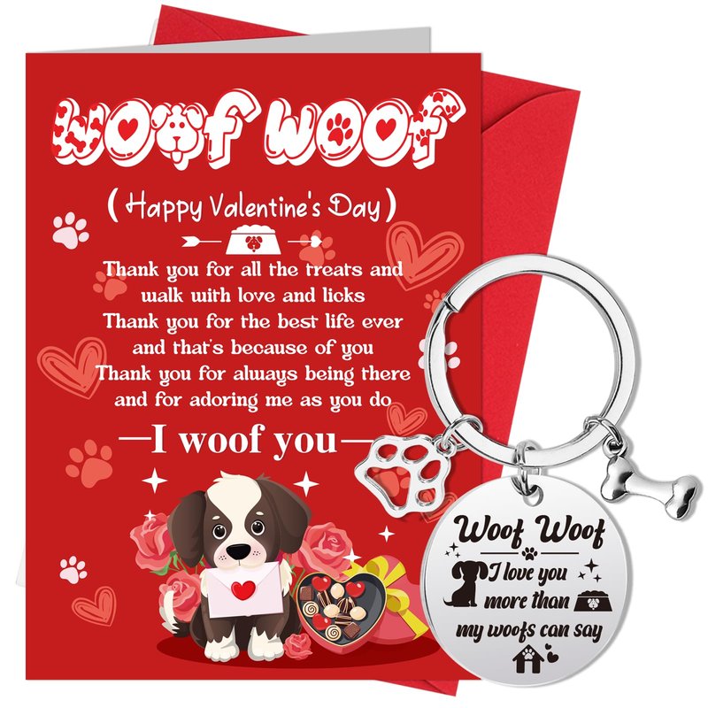 HOWAF Valentine's Day Card From The Dog, Valentines Gift Card with Keychain Engraved From The Dog Valentines Day Dog Cards with Keyring from Boy Friends Girl Friends Husband Wife for Dog Owner