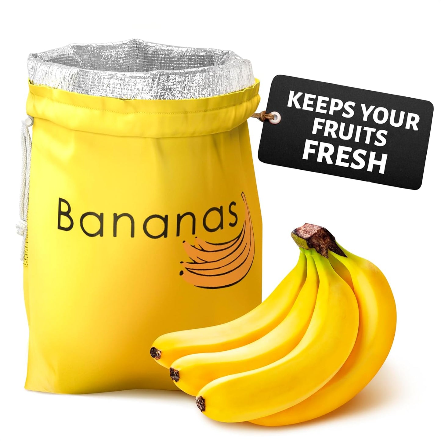 13.8x10.6" Banana Storage Bag with Aluminum Lining - Banana Bags to Keep Bananas Fresh Longer, Nylon Banana Keeper