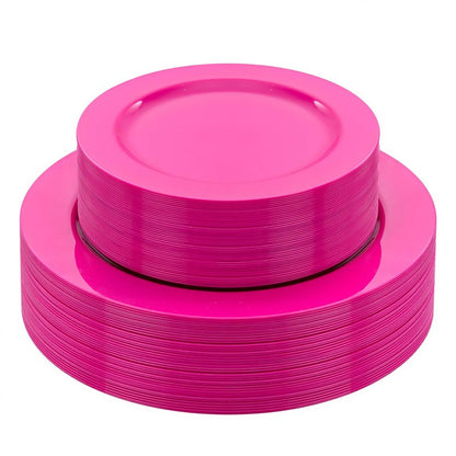 FLOWERCAT 60PCS Hot Pink Disposable Party Plates Set – 30 pcs 10.25″ Dinner Plates & 30 pcs 7.5″ Dessert Plates for Spring Parties, Valentine’s Day, Wedding – Sturdy & Stylish Tableware
