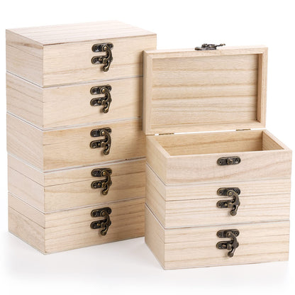 yarlung 8 Pack Unfinished Wooden Boxes for Crafts, 6x4x2 Inch Small Jewelry Storage Box Unpainted DIY Gifts Boxes for Treasure Chest Art Hobbies Memory Box, Hinged Lid with Front Clasp