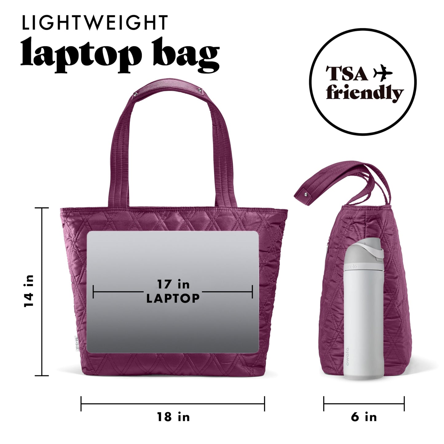 Fit & Fresh Metro 2-in-1 Quilted Tote, Multipurpose Travel and Work Bag with Insulated Cooler Compartment for Women, Laptop-Friendly, Thermal Insulated, Perfect for Office, Nurse, Teacher