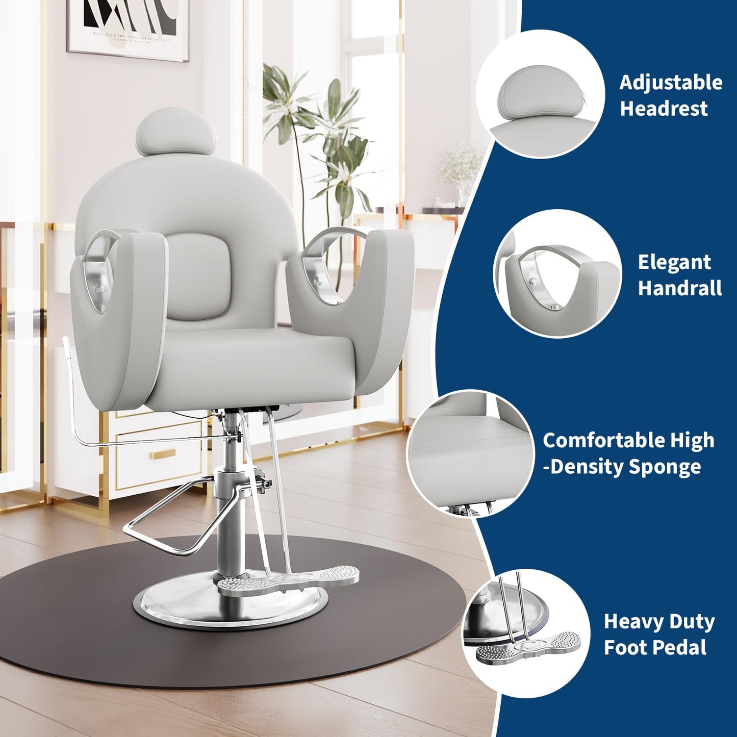 Professional Reclining Salon Barber Chair, 360° Swivel Hydraulic Hair Salon Chair for Hair Stylist with Heavy Duty Pump, High-Density Cushion, Adjustable Height Barber Chairs for Barbershop Spa & Home