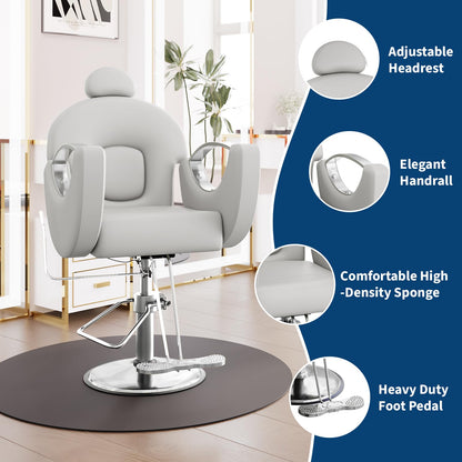 Professional Reclining Salon Barber Chair, 360° Swivel Hydraulic Hair Salon Chair for Hair Stylist with Heavy Duty Pump, High-Density Cushion, Adjustable Height Barber Chairs for Barbershop Spa & Home