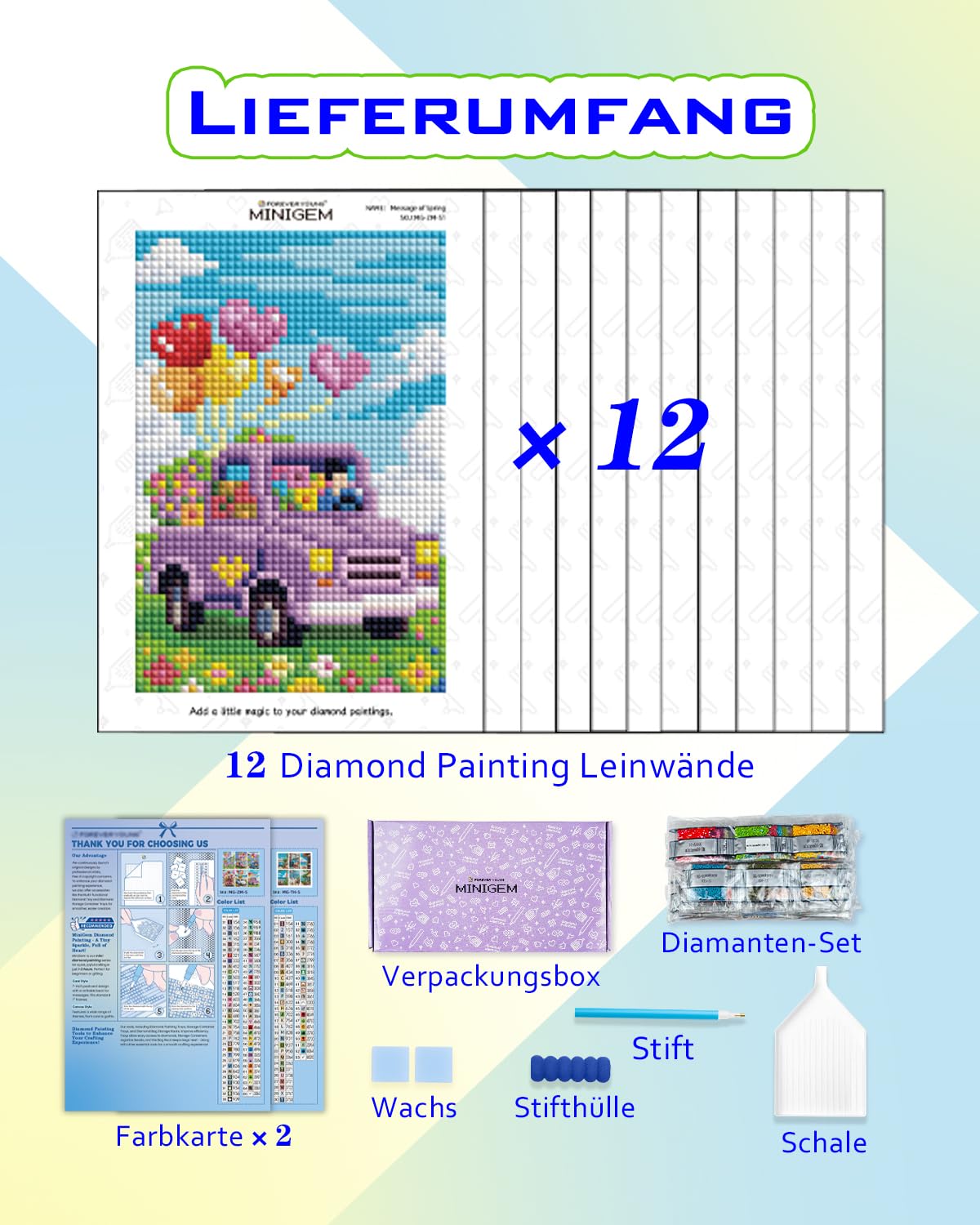 forever young Minigem Small Diamond Art Kits for Beginners, 12Pcs Resin Square Drill Diamond Painting Kits for Adults, 2-Hour Canvas Mini Diamond Art Kits 5x7 Inch – 2 Sets: Sea Echo & Dream Journey