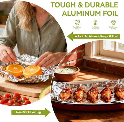 Aluminum Foil Roll - 12" x 350ft Heavy-Duty Food Safe Foil with Cutter | Ideal for Cooking & Baking