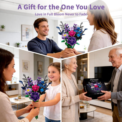YOIUSFR 759 Pcs Purple Rose Flower Bouquet Building Set, Botanical Collection Kit Artificial Fake Flowers Blocks, Home Table Decor Aesthetic for Gifts for Birthday, DIY Craft