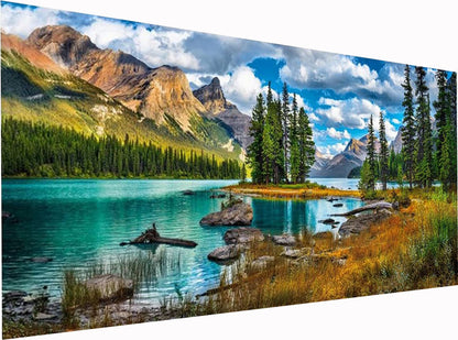 YALKIN Diamond Painting Kits Mountain Lake (35.5 x 15.7 inch) Full Round Drill Diamond Art for Adults Clearance, 5D DIY Large Big Rhinestones for Crafts to Decor Home Wall, Christmas Gifts