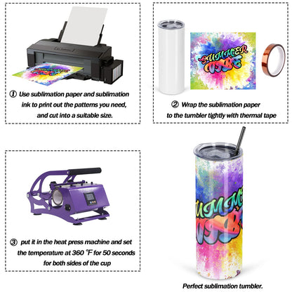 Micellwuu 50 Pack Sublimation Tumblers Bulk 20 oz Skinny Straight，Stainless Steel Sublimation Blanks Cups White, Individually Boxed