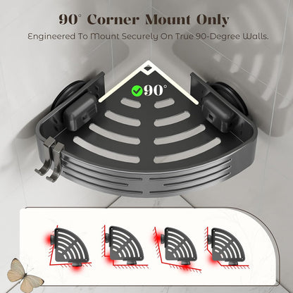 1Pack) Corner Shower Caddy Suction Cup,Shower Shelves with Hooks,No Drilling Powerful Suction Bathroom Organizers