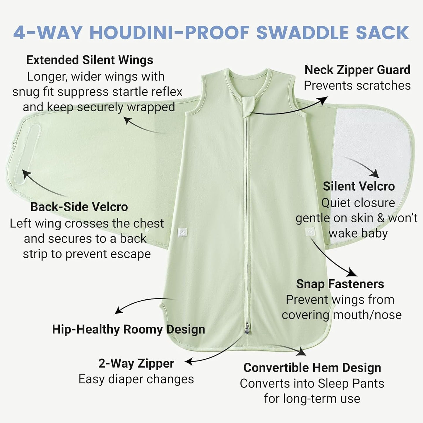 Skiennix Houdini Proof Baby Sleep Sack - Transitional Swaddle for Newborns 0-6 Months | 1.0 TOG