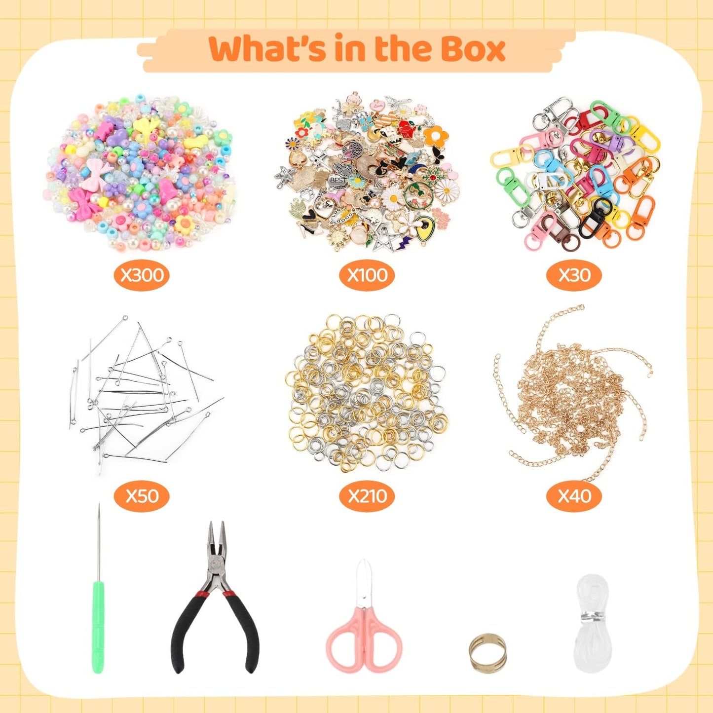 COSYOO DIY Keychain Making Kit, Includes 300pcs Colorful Beads 100pcs Charms, Bulk Cute Beaded Keychain Phone Bag Charm Complete Set for Beginners Jewelry Making Accessories Supplies