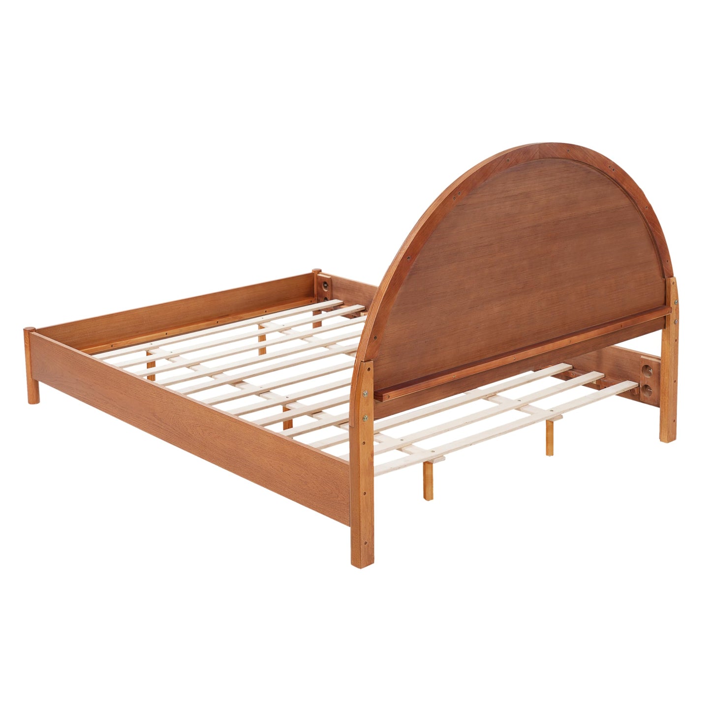 Christopher Knight Home Elsinore Queen Size Bed Frame with Arched Headboard, Modern Wooden Platform Bed, Wood Bed Support and Slats, No Box Spring Needed, Queen Size Beds for Adult, Light Brown