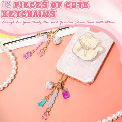 Ecally 12 Cute Resin Bear Keychain Macaron Bear Keychains Candy Pendant Jewelry Gift Bag Key Ring Accessories for Girl Women (Blue Pink,Purple Pink)