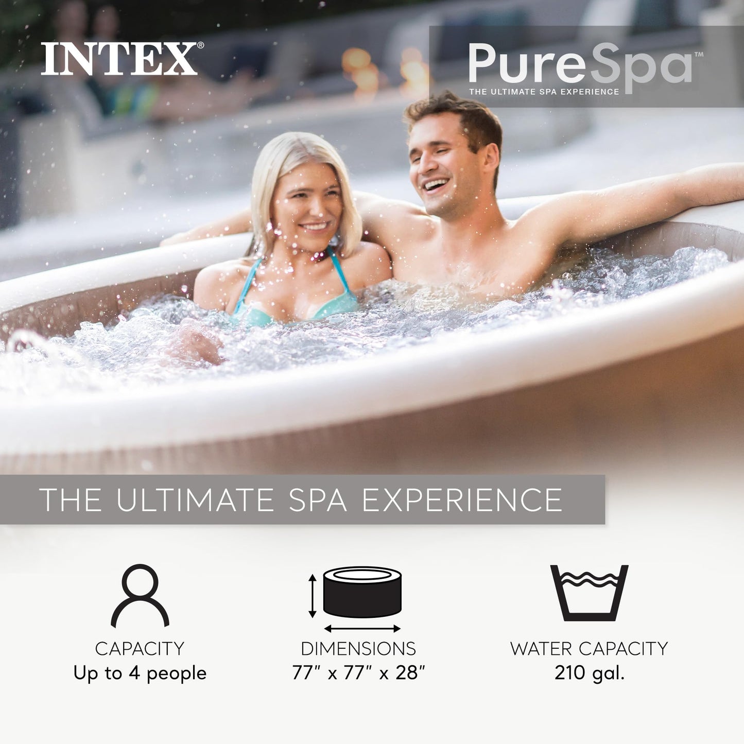 INTEX 28425EP PureSpa Bubble Massage Spa Set: Energy Efficient Spa Cover – Push Button Control Panel – 120 Jets – 4 Person Pool Capacity – 77" x 28"