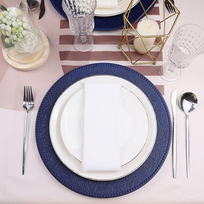SforGUVA Navy Blue Chargers for Dinner Plates with Beaded Rims, Set of 12 Plastic Bulk Wedding Charger Plates for Thanksgiving, Christmas, Holiday Party Table Setting.