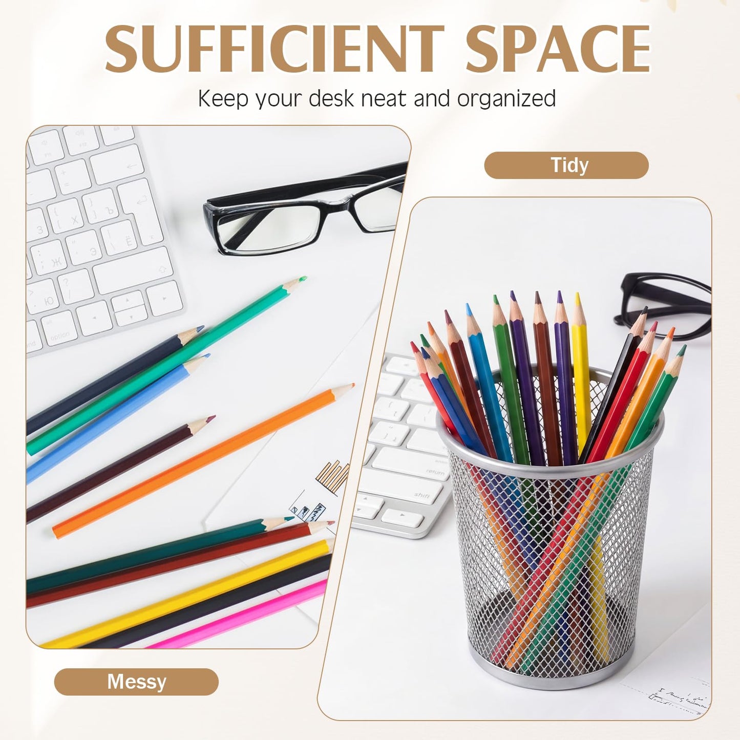 Poola Voidra 12 Pack Mesh Pen Holder Metal Pencil Cup for Desk Round Pen Holder Desktop Pencil Basket Multifunctional Organizer for Office Home Makeup Brush Tabletop, Silver