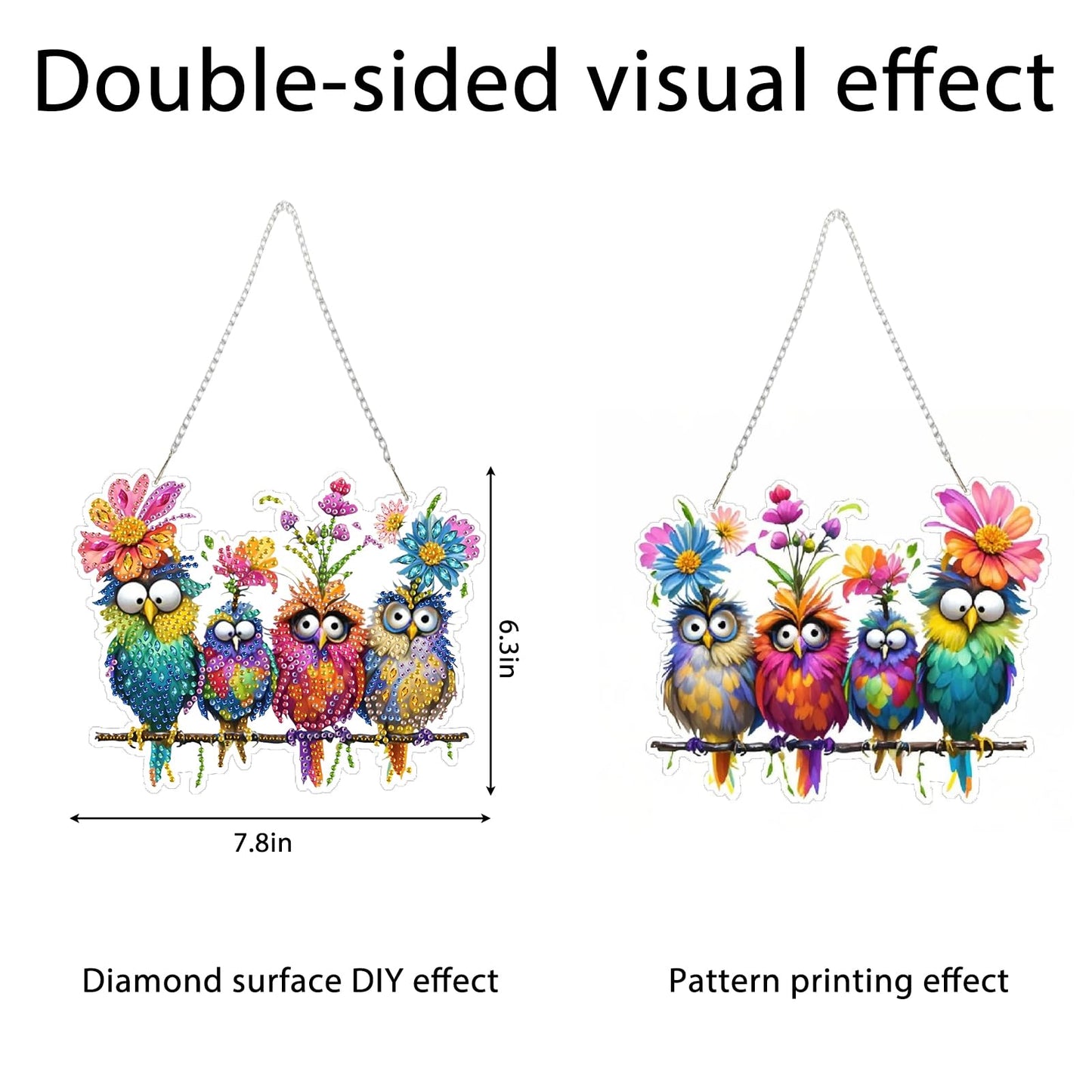 pudinbs Diamond Art Kit for Adult, 5D Diamond Art Painting Window Pendants Home Garden Wall Hanging Kits Hanging Ornament, DIY Acrylic Double Sided Ornaments (Bird)