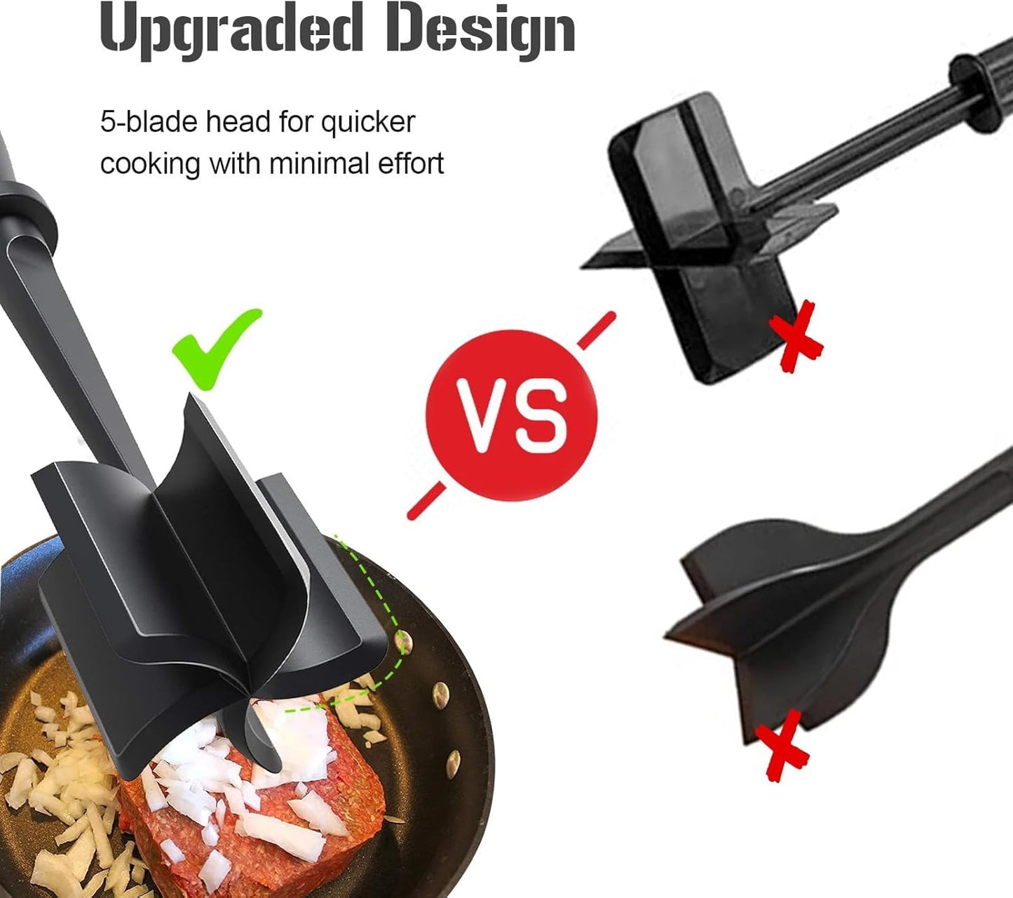 Meat Chopper and Smasher for Ground Beef and Potatoes, Nylon Construction, Non Stick Mix Chopper (Black)