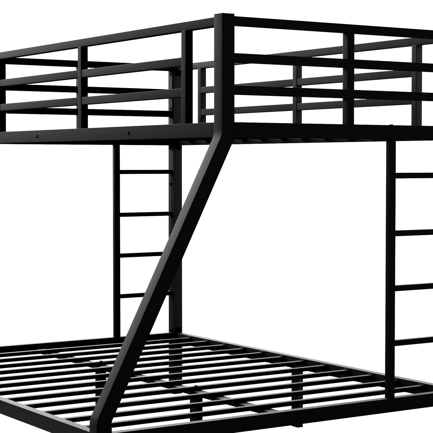 Bellemave Metal Bunk Bed Twin XL Over Queen with Ladder ＆ Full-Length Guardrails, Heavy Duty Bunk Bed Frame with Sturdy Slats, Twin XL Over Queen Bunk Beds, Noise Free, No Box Spring Needed, Black