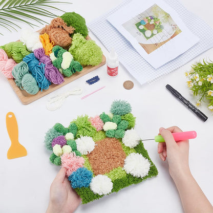 WEBEEDY Latch Hook Moss Coaster Kit for Adults Beginners, 3D Moss Design Coasters DIY Complete Square Coaster Crochet Set with Instruction for Home Office Decor, 7.7x8.3 Inch