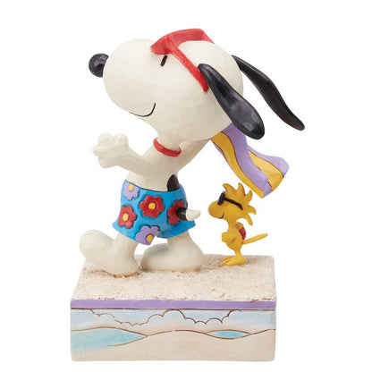 Enesco Peanuts Collection by Jim Shore Snoopy and Woodstock at The Beach Figurine- Stone Resin Hand Crafted Painted Collectible Peanuts Snoopy Figurines Home Decor Statue, 5.1 Inch