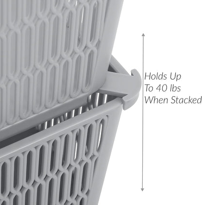 Simplify 2Pk Large Slide Stack It Tote Basket, Open Bins for Storage & Organization, Bathroom, Crafts, Office (Grey)