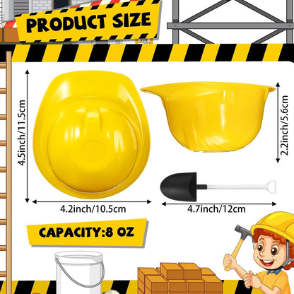 12 Sets 8 oz Uiifan Construction Ice Cream Bowls with Shovel Spoons, Plastic Helmet Dessert Cups Snack Bowls