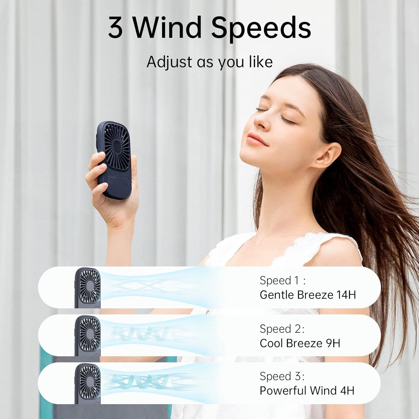 JISULIFE Handheld Mini Lash Fan with Bracket, Portable USB Rechargeable Makeup/Eyelash Fan with 3 Speeds for Women, Blue