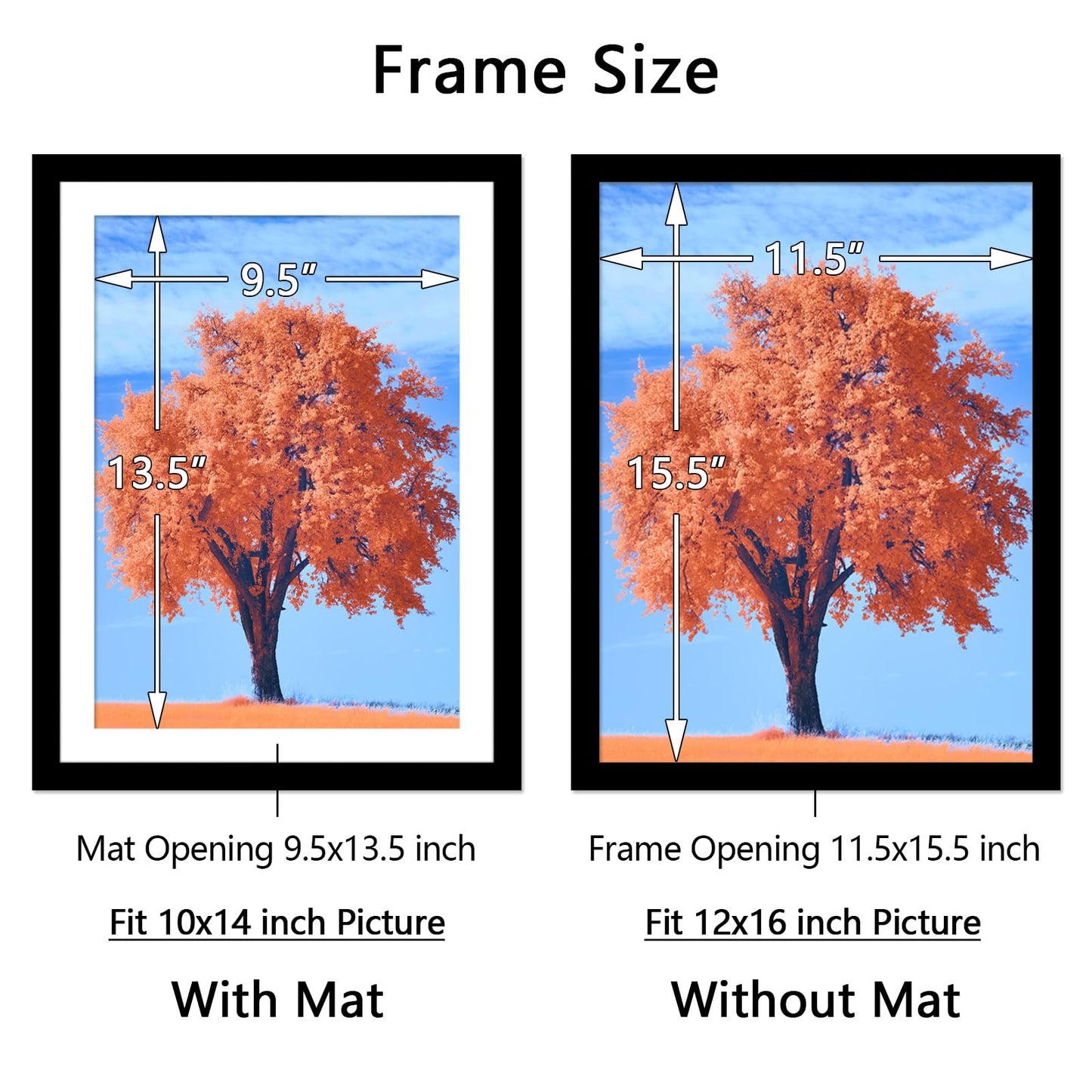 2 Pack 12x16 Picture Frame Black, Solid Wood Diamond Art Painting Frames 30x40cm, Display Pictures 10x14 with Mat or 12 x 16 Without Mat, 16x12 Frame for Photos Posters Prints Artworks, Wall Hanging