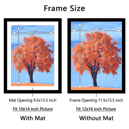 2 Pack 12x16 Picture Frame Black, Solid Wood Diamond Art Painting Frames 30x40cm, Display Pictures 10x14 with Mat or 12 x 16 Without Mat, 16x12 Frame for Photos Posters Prints Artworks, Wall Hanging